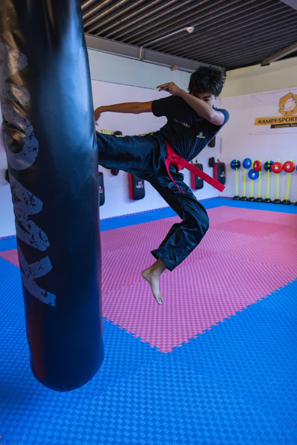 Sprungkick am Boxsack